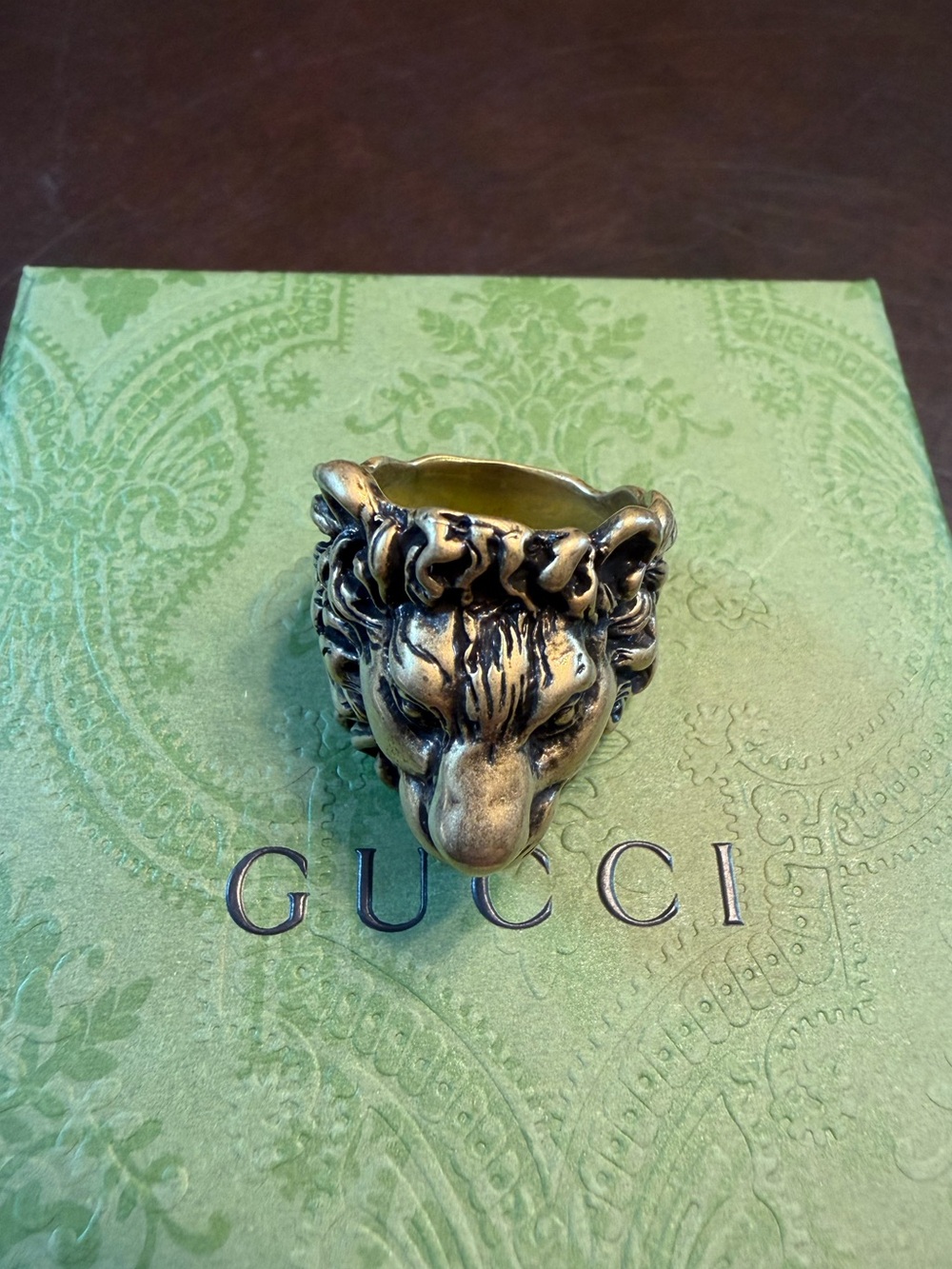 New Authentic Gucci Lion Head Brass Ring Size IT 19 / US 8.75 - Picture 4 of 12